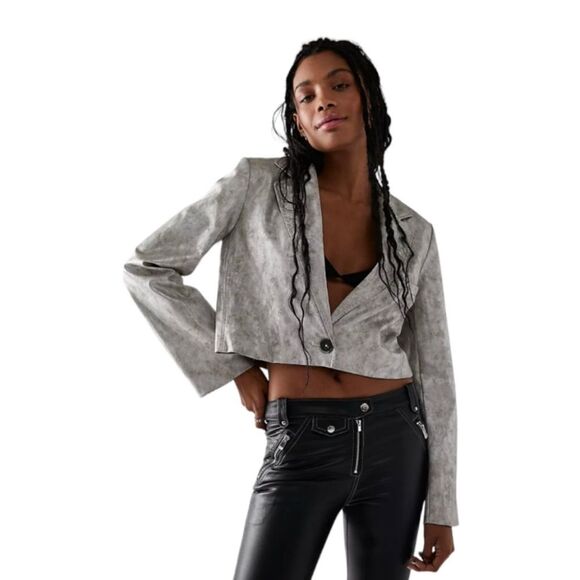Free People Metallic Blazer Vegan Leather Cropped NWOT size XS - Picture 1 of 9